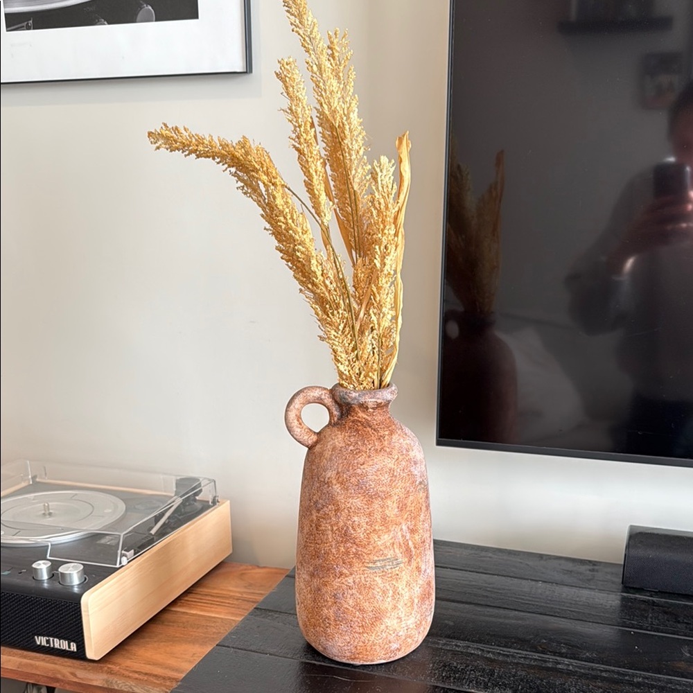 Rustic Brown Vase with Dried Wheat